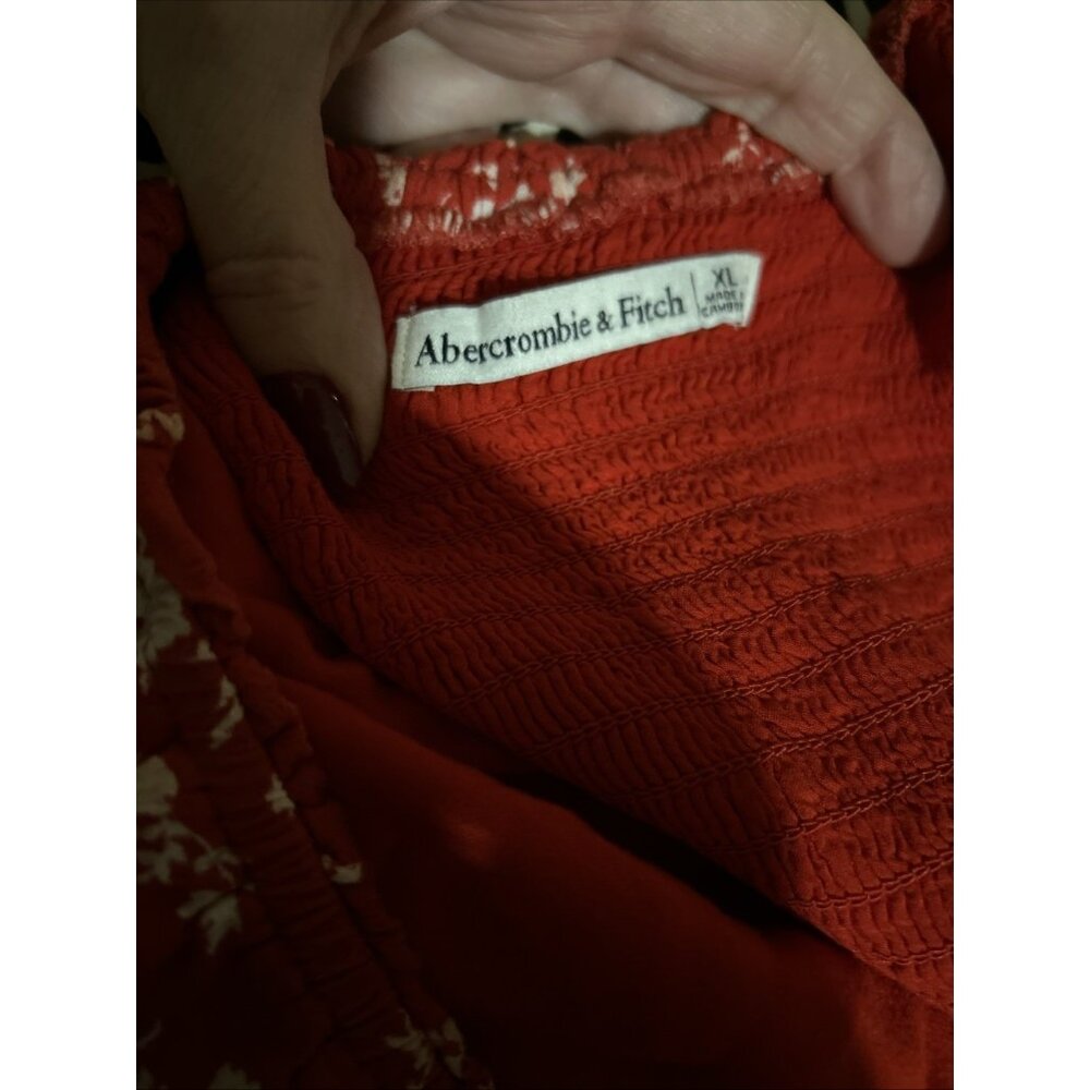 Abercrombie Fitch Floral Dress Puff Sleeves Smocking Peasant Milkmaid Dress XL - Picture 12 of 12